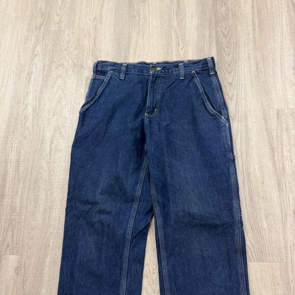 Carhartt Loose Straight Denim Dungaree Jeans Men's 32x30 Blue Dark Wash Workwear - Picture 2 of 11